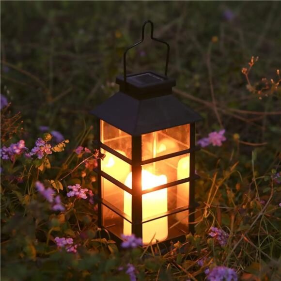 LED Solar Lantern - Outdoor Hanging Solar Lights Waterproof Flickering Flame - Picture 13 of 14